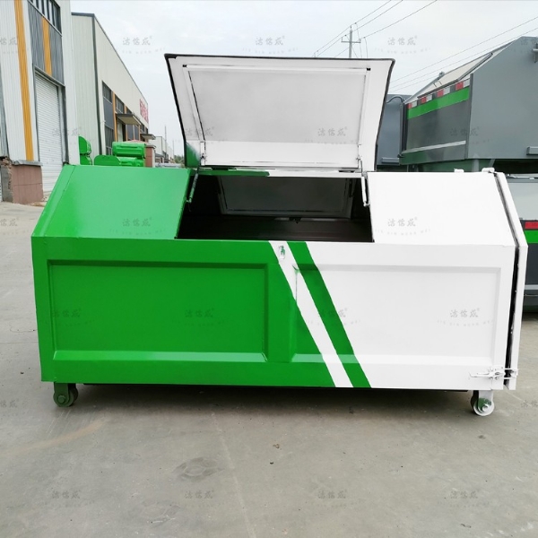 戶(hù)外3方鉤臂垃圾箱梯形綠白